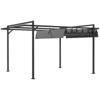 Outsunny Pérgola 3x4 Pérgola de Jardim com Teto Retrátil de Poliéster e 12 Orifícios de Drenagem Cinza(m-11)