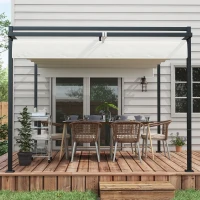 Outsunny Pérgola 3x4 Pérgola de Jardim com Teto Retrátil de Poliéster e 12 Orifícios de Drenagem Branco(m-8)