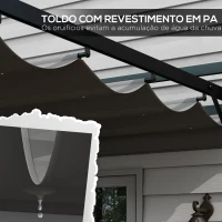 Outsunny Pérgola 3x4 Pérgola de Jardim com Teto Retrátil de Poliéster e 12 Orifícios de Drenagem Cinza(m-5)