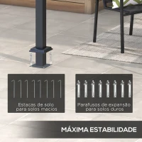 Outsunny Pérgola 3x4 Pérgola de Jardim com Teto Retrátil de Poliéster e 12 Orifícios de Drenagem Cinza(m-6)