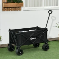 Outsunny Folding Garden Trolley, Outdoor Wagon Cart with Carry Bag, for Beach, Camping, Festival, 120KG Capacity, Black(m-10)