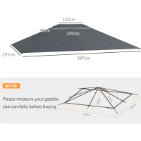 Outsunny 3 x 4m Gazebo Canopy Replacement Cover, Gazebo Roof Replacement (TOP COVER ONLY), Dark Grey(m-3)