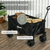 Outsunny Folding Garden Trolley, Outdoor Wagon Cart with Carry Bag, for Beach, Camping, Festival, 120KG Capacity, Black(m-6)