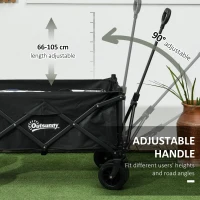 Outsunny Folding Garden Trolley, Outdoor Wagon Cart with Carry Bag, for Beach, Camping, Festival, 120KG Capacity, Black(m-5)