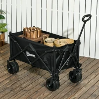Outsunny Folding Garden Trolley, Outdoor Wagon Cart with Carry Bag, for Beach, Camping, Festival, 120KG Capacity, Black(m-2)