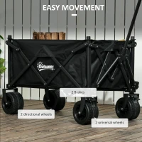 Outsunny Folding Garden Trolley, Outdoor Wagon Cart with Carry Bag, for Beach, Camping, Festival, 120KG Capacity, Black(m-7)