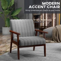 HOMCOM Mid Century Accent Chair, with Wooden Legs - Grey(m-4)