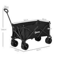 Outsunny Folding Garden Trolley, Outdoor Wagon Cart with Carry Bag, for Beach, Camping, Festival, 120KG Capacity, Black(m-3)