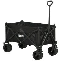 Outsunny Folding Garden Trolley, Outdoor Wagon Cart with Carry Bag, for Beach, Camping, Festival, 120KG Capacity, Black(m-11)
