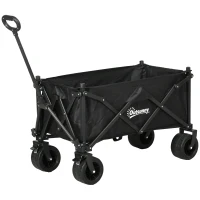 Outsunny Folding Garden Trolley, Outdoor Wagon Cart with Carry Bag, for Beach, Camping, Festival, 120KG Capacity, Black(m-1)