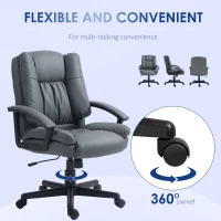 HOMCOM Office Chair - Faux Leather Computer Desk Chair, Mid Back Executive Chair with Swivel Rolling Wheels and Adjustable Height for Home Study, Dark Grey(m-6)