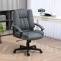 HOMCOM Office Chair - Faux Leather Computer Desk Chair, Mid Back Executive Chair with Swivel Rolling Wheels and Adjustable Height for Home Study, Dark Grey(m-2)