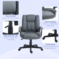 HOMCOM Office Chair - Faux Leather Computer Desk Chair, Mid Back Executive Chair with Swivel Rolling Wheels and Adjustable Height for Home Study, Dark Grey(m-7)