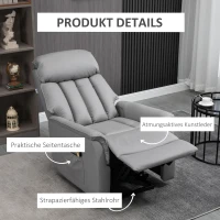 HOMCOM Opstaande stoel Relaxstoel TV-stoel, inclusief kabelafstandsbediening, 1 zijvak, 80 x 94 x 104 cm, Grijs(m-7)