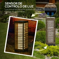 Outsunny Candeeiro Solar de Vime Sintético com Luzes LED Ligar/Desligar Automático para Varanda Pátio 15,5x15,5x46cm Marrom Areia(m-6)