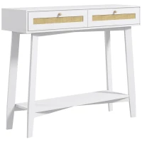 HOMCOM Mesa Consola para Entrada Mesa de Entrada com 2 Gavetas de Desenho de Vime para Sala Corredor 100x30x81 cm Branco(m-11)