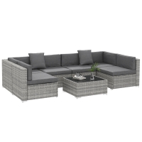 Outsunny Salon Jardin 7Pcs Table Verre & Coussins Gris
