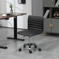 HOMCOM Adjustable Swivel Office Chair with Armless Mid-Back in PU Leather and Chrome Base - Black(m-10)