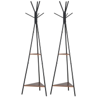 HOMCOM Lot de 2 porte-manteaux trépied meuble d'entrée style industriel branches 2 étagères + 6 patères métal noir