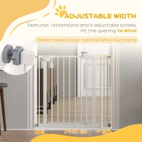 PawHut 74-87cm Extendable Dog Gate, Wide Adjustable, Auto-closing, Metal  White(m-6)