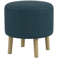 HOMCOM Round Linen-Look Storage Ottoman - Blue(m-11)