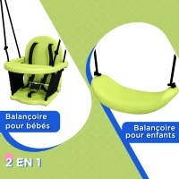 Outsunny Balançoire portique balançoire 2 en 1 pour bébé ceinture de sécurité à 5 points intérieure extérieure vert(m-5)