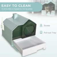 PawHut Hooded Cat Litter Tray w/ Scoop Light Blue(m-5)