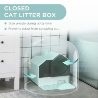 PawHut Hooded Cat Litter Tray w/ Scoop Light Blue(m-6)