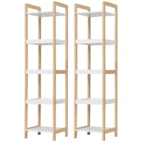 HOMCOM Lot de 2 étagères en bambou de salle de bain étagère Debout 6 paniers + 4 étagères dim. 32L x 30l x 130H cm Beige Blanc(m-1)