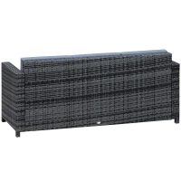 Outsunny 3 Seater Rattan Sofa with 10 cm Thick Padded Cushion, All-Weather PE Wicker Weave Garden Three-seater Bench with Armrests, Mixed Grey(m-7)