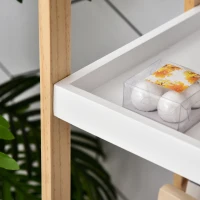 HOMCOM Lot de 2 étagères en bambou de salle de bain étagère Debout 6 paniers + 4 étagères dim. 32L x 30l x 130H cm Beige Blanc(m-8)