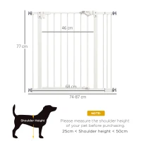 PawHut 74-87cm Extendable Dog Gate, Wide Adjustable, Auto-closing, Metal  White(m-3)