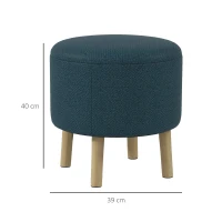 HOMCOM Round Linen-Look Storage Ottoman - Blue(m-3)
