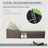 Outsunny 2 Seater Double Rattan Sun Lounger Recliner Day Bed Outdoor Wicker Weave Furniture Sofa w/ Fire Retardant Cushions – Cream(m-5)