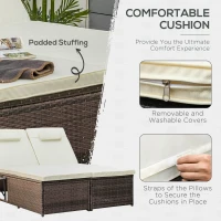 Outsunny 2 Seater Double Rattan Sun Lounger Recliner Day Bed Outdoor Wicker Weave Furniture Sofa w/ Fire Retardant Cushions – Cream(m-6)