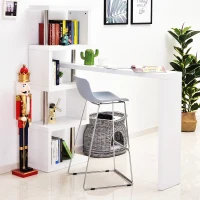 HOMCOM Birou modern cu biblioteca incorporata, Finisaj din lemn alb(m-11)