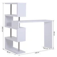 HOMCOM Birou modern cu biblioteca incorporata, Finisaj din lemn alb(m-3)