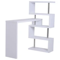 HOMCOM Birou modern cu biblioteca incorporata, Finisaj din lemn alb(m-1)