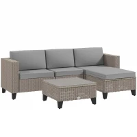 Outsunny 5-Piece Rattan Patio Furniture Set with Corner Sofa, Footstools, Coffee Table, for Poolside, Brown(m-11)