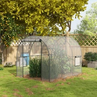 Outsunny Polytunnel Greenhouse Walk-in Grow House with Plasric Cover, Door, Mesh Window and Steel Frame, 3 x 2 x 2m, Clear(m-10)