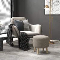 HOMCOM Round Linen-Look Storage Ottoman - Light Grey(m-2)