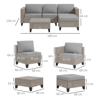 Outsunny 5-Piece Rattan Patio Furniture Set with Corner Sofa, Footstools, Coffee Table, for Poolside, Brown(m-3)