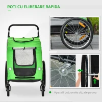PawHut Remorca pentru bicicleta si carucior pentru caini, verde(m-7)