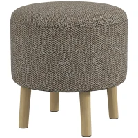 HOMCOM Round Linen-Look Storage Ottoman - Light Grey(m-1)