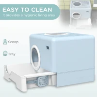 PawHut Enclosed Cat Litter Box, with Lid, Front Entry, Top Exit, Pull-Out Tray, Scoop - Blue(m-4)