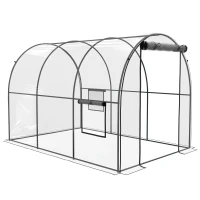 Outsunny Polytunnel Greenhouse Walk-in Grow House with Plasric Cover, Door, Mesh Window and Steel Frame, 3 x 2 x 2m, Clear(m-1)