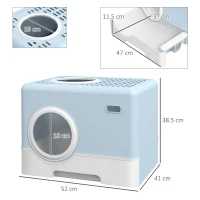 PawHut Enclosed Cat Litter Box, with Lid, Front Entry, Top Exit, Pull-Out Tray, Scoop - Blue(m-3)
