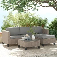 Outsunny 5-Piece Rattan Patio Furniture Set with Corner Sofa, Footstools, Coffee Table, for Poolside, Brown(m-2)