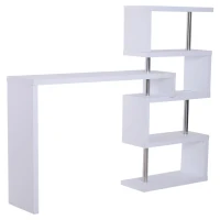 HOMCOM Birou modern cu biblioteca incorporata, Finisaj din lemn alb(m-10)