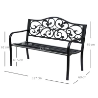Outsunny Banca pentru exterior din metal, 127x60x89cm, negru(m-3)